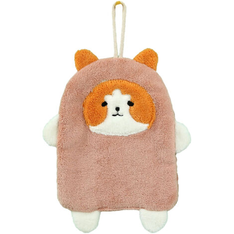 Towel Dog Pattern Coral Fleece Strong Water Absorption Fast Drying Hanging Hand Towel Pink (1/5)