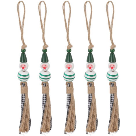 5Pcs Christmas Beads Ornament Cute Bright Colors Strong Wood Snowman Wooden Beads for Tree Door Bedroom Type 4 (1/5)