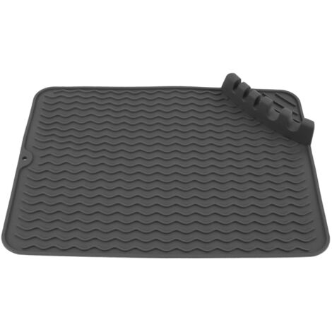 Silicone Dish Drying Mat Non Slip Heat Resistant Dish Drainer Mat with Tableware Fixed Slot for Kitchen Countertop Sink Refrigerator (1/5)