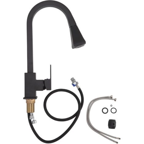 2 in 1 Kitchen Sink Faucet Stainless Steel Brass Hot Cold Water Universal Arc Shaped Pull Up Type Water Tap Black (1/5)