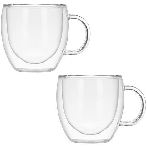 2Pcs Glass Water Mug Multipurpose Large Capacity Safe Transparent Drink Cup Double Layer for Home (1/5)