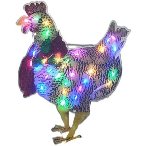 Chicken with Scarf Decor Lights Flat Garden Sculpture Chicken Ornaments for Lawn Yard Holiday Decorations (1/5)