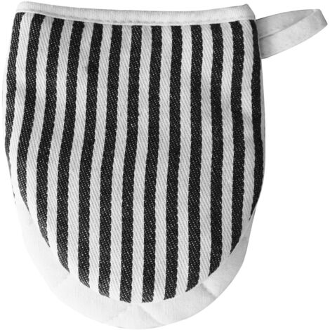 Microwave Oven Gloves Heat Resistant Stripe Pattern Thick Cotton Oven Mitts with Lanyard Black (1/5)