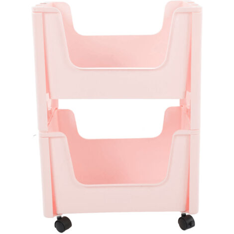Storage Cart Large Capacity Thickened Mobile Storage Rack with Lockable Casters for Books Toys Seasoning Bottles 2 Tier Pink (1/5)