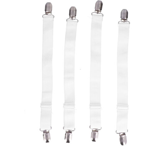 4Pcs Adjustable Bed Sheet Fasteners Suspenders Elastic Sheet Band Straps Clips HolderWhite (1/5)