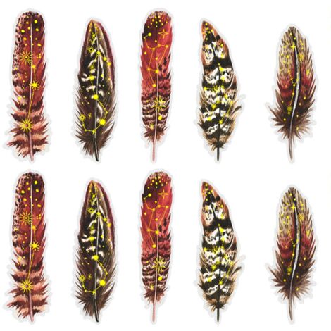 10 PCS Feather Stickers PET Sparkling Effect Exquisite Scrapbook Aesthetic Stickers for Journal Notebook Red (1/5)