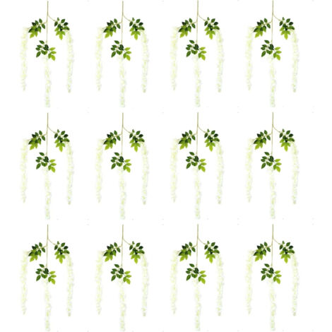 12Pcs Artificial Wisteria Flowers Dense Creamy White Hanging Fake Wisteria Vine for Wedding Garden Party Decoration (1/5)
