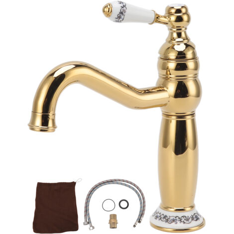 Antique Brass Bathroom Sink Faucet Single Handle Vanity Mixer Faucet Tap with Drain Hoses for Home Commercial Use (1/5)
