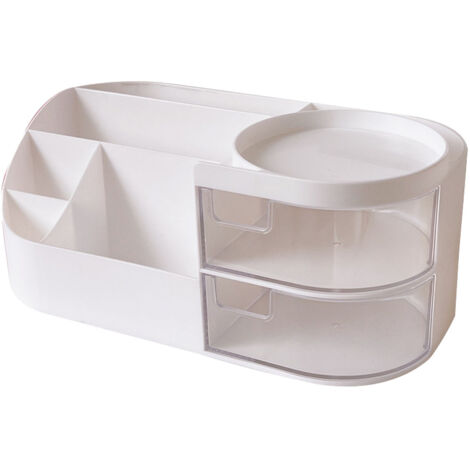 Pen Organizer with 2 Drawer Multi Functional Pencil Holder Desk Organizers for Office Art Supplies Stationery Supplies White (1/5)