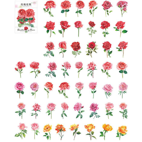 100PCS Floral Decal Stickers Boundless Sea of Flowers Series Plant Flower PET Stickers Plant DIY Material Decoration Rose Period (1/5)
