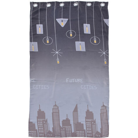 Polyester Short Curtains Urban Landscape Pattern Shading Curtain Drape for Home Bedroom DecorationGrey (1/5)