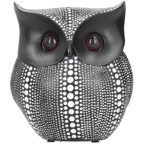 Owl Statue Innovative Resin Animal Sculpture Ornament Art Crafts for Desktop DecorationBS1028 Black with White Spots (1/5)