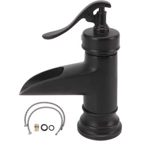 Single Hole Basin Faucet Copper Waterfall Outlet Faucet Toilet Undercounter Cold Hot Tap Black (1/5)