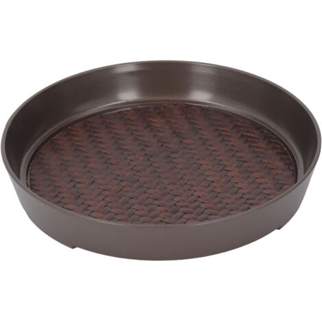 Round Small Tea Tray Weave Pattern Decorative Alloy Serving Tea Cup Saucers for Home Patio Porch Deck (1/5)