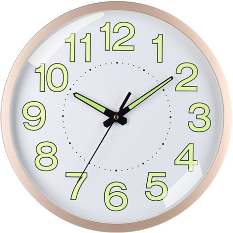 Silent Quartz Clock Plastic Wall Mounted Luminous Quiet for Living Room Bedroom 12in 30cm Rose Gold Frame (1/5)