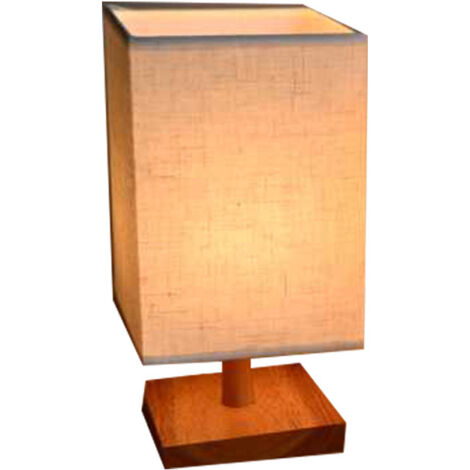 Table Light LED Solid Wood Stable Pedestal Modern Lampshade Night Lamp for Hotel Bedroom Button Switch/with LED Lamp/ Plug Type Square (1/5)