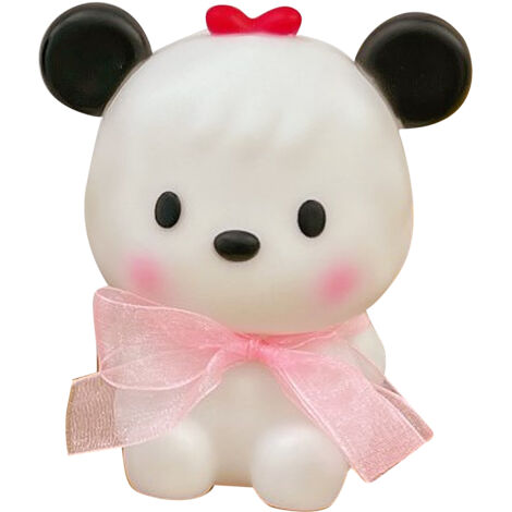 Cute Night Light Puppy Cartoon with Pink Ribbon Warm Light Safe Plastic Easy Operation Night Lamp with Battery for Kids (1/5)