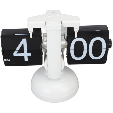 European Style Retro Digital Flip Down Clock 304 Stainless Steel Auto Mechanical Digital Flip Desk Clock for Home Livingroom 12 Hours Single Leg White Frame Black Page (1/5)