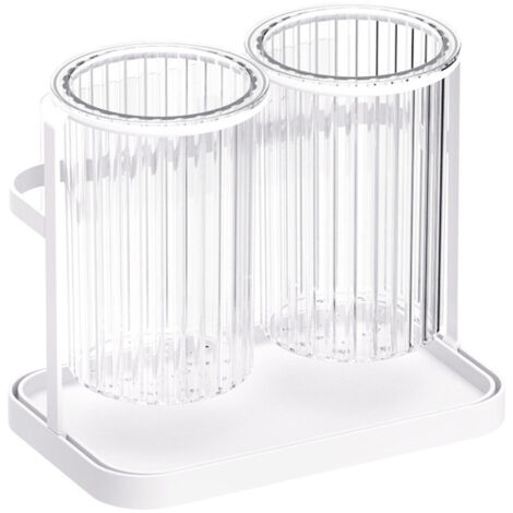 Utensil Holder Organizer for Countertop Chopstick Drainage Box 2 Divided Compartments Chopsticks Storage Holder White