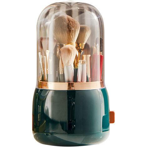 Makeup Brush Holder Multifunctional Brush Organizer Home Rotating Dustproof Cosmetic Make Up Brushes Container Blackish Green (1/5)