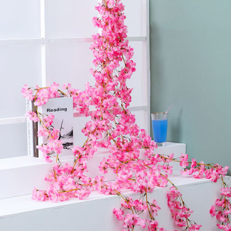 Artificial Vine Cherry Flower Sakura Blossom Garland Home Decoration for Bedroom Office Rose Red