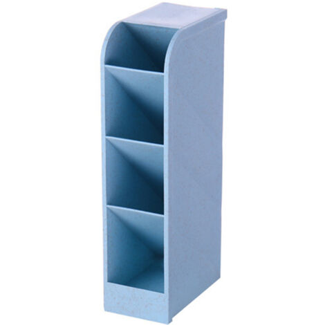 Inclined Pen Holder 4 Grid Multifunction Plastic Desk Stationery Holder Storage Box for Office Blue (1/5)