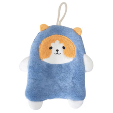 Towel Dog Pattern Coral Fleece Strong Water Absorption Fast Drying Hanging Hand Towel Blue (1/5)