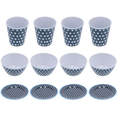 12Pcs/Set Dark Blue Dot Dinnerware Household Cup Salad Bowl Plate for Home Restaurant (1/5)