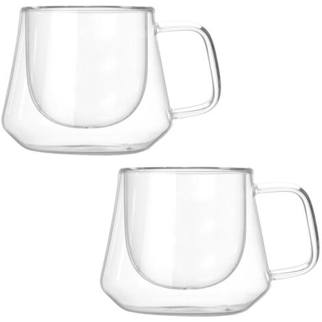 2Pcs Glass Water Mug Multipurpose Large Capacity Safe Transparent Drink Cup Double Layer for Home (1/5)