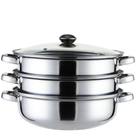 Kitchen Stainless Steel Stockpot Stylish Energy Saving Ergonomic Multilayer Stockpot with Handles for Kitchen 3 Layer Cooker with Handles Promotional (1/2)