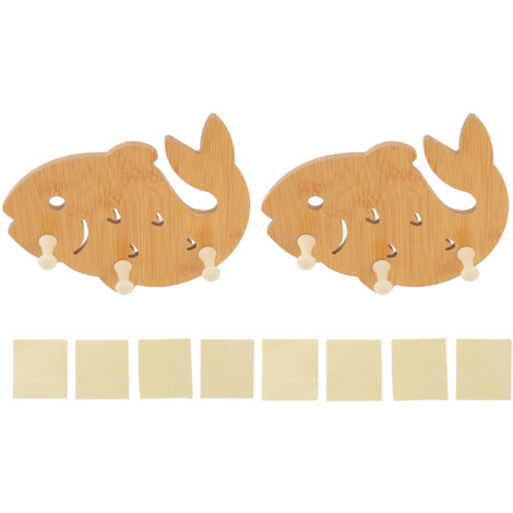 2pcs Wall Hooks Wooden Fish Shaped Household Towel Coat Storage Wall Rack for Bathroom (1/5)