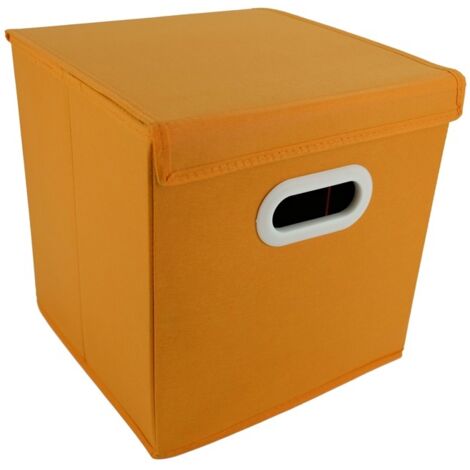 Collapsible Fabric Organizers Stackable Dustproof Folding Storage Box with Lid for Home Bedroom Office Orange (1/5)