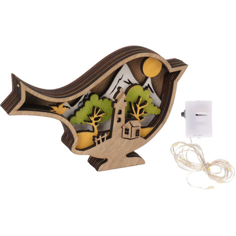 Wooden Bird Statues with Light 3D Hollow Hand Carved Birds Crafts Glow Ornaments for Easter Christmas New Year (1/5)