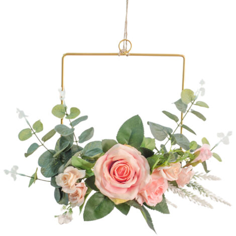 Floral Hoop Wreath Artificial Rose Flower Wreath Metal Geometric Frame Wall Mounted Simulated Wreath Home Wall Decoration (1/5)