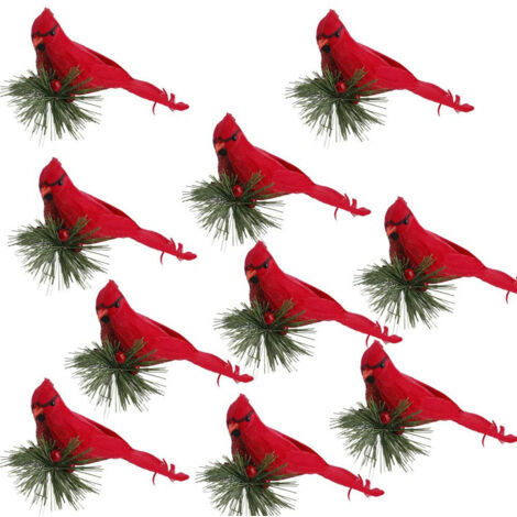 10 Pcs Artificial Bird Simulation Foam Bird with Pine Picks Red Artificial Birds Decor with Clip Christmas Wedding Party Decor (1/5)