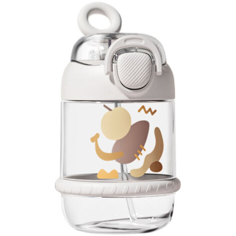 Kids Water Bottle 450ml Plastic Leak Proof Anti Fall Portable Sports Water Bottle with Straw for Home School Travel White (1/5)
