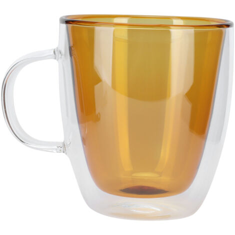 2Layer Cylindrical Coffee Cup HeatResistant Transparent Milk Mug for Home School Office(Yellow Liner ) (1/5)