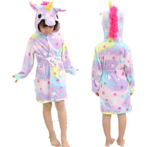 Children's Bathrobe Flannel Robe Long Sleeve Parent Child Outfit Sleepwear Cute Cartoon Animal Patterns Star Pegasus 51.18in