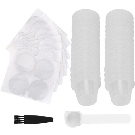 Fit for Nespresso Disposable Coffee Capsule Shell Coffee Powder Filter Cup Kit Kitchen Supplies(Transparent Color 30pcs Coffee Capsule +30pcs Aluminum Foil Paper Spoon Brush) (1/5)