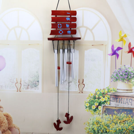 Wind Chime Multi Aluminum Pipe Wooden Decorative Wind Chime Gift for Cabin Home Door Window Sailing Boat Silver White Tube