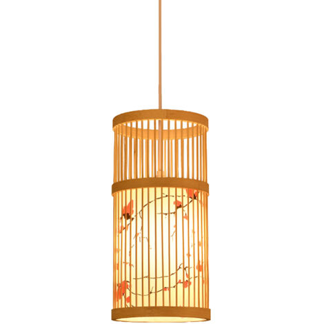 LED Pendant Light Chinese Style Wood Weaving Zen Hanging Ceiling Light Fixture with Faux Sheepskin Lampshade for Home Hotel Tea Room 111V to 240V (1/5)