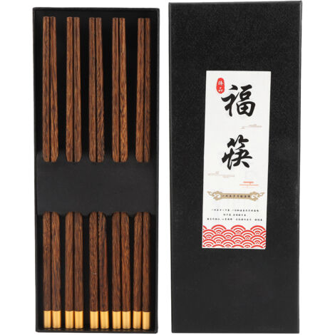 5 Pairs Chinese Style Wooden Chopsticks Set Safe Handcrafted Tableware Gift for Family FriendsWenge (1/5)