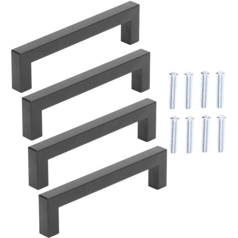 4 Set Cabinet Handles Square Stainless Steel Kitchen Cupboard Desk Drawer Pulls Small Black12x12x192mm (1/5)