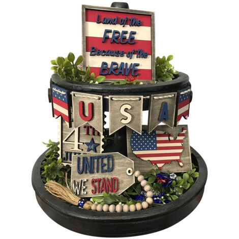 4th of July Tiered Tray Decor Patriotic Independence Day Wood Signs American Star Decor Home Rustic Wood Decoration (1/5)