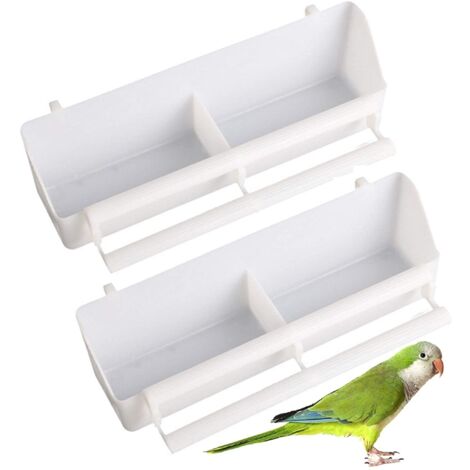2PCS Plastic Bird Feeding Bowl Double Bird Cage Water Food Feeder Caged Plate Bird Feeder Water Bowl White (1/5)