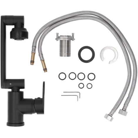Bathroom Faucet Black Single Handle Stretching Rotary Water Tap with Hose for Kitchen Bathroom G1/2 (1/5)