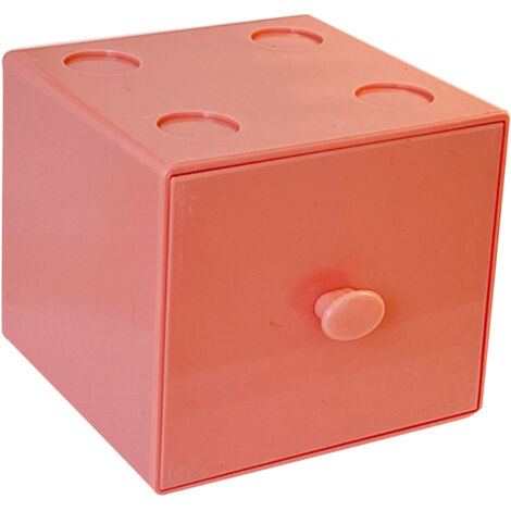 Desktop Storage Box Plastic Stackable Square Desk Organizer with Drawer for Home Paper Clips Office Supply Accessory Pink (1/5)