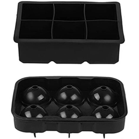 2pcs 6 Grid Ice Cube Molds Silicone Sphere Ice Ball Maker Mold with Funnel Square Ice Cube Tray Black (1/5)