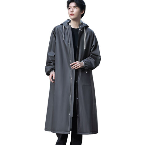 EVA Rain Coat Simple Big Brim Black Smoothing Zipper Large Pocket Snap Button Rain Poncho for Travel Outing Camping M
