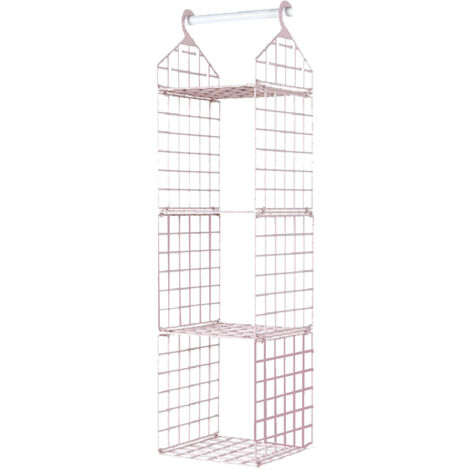 Hanging Closet Organizer 3 Tier Pink Storage Shelf Minimalist Grid Plastic Cloth Shelf for Bedroom Dormitory Apartment (1/5)